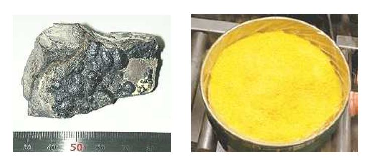 우라늄 원석(Uraninite) 및 옐로우케이크(yellow cake)