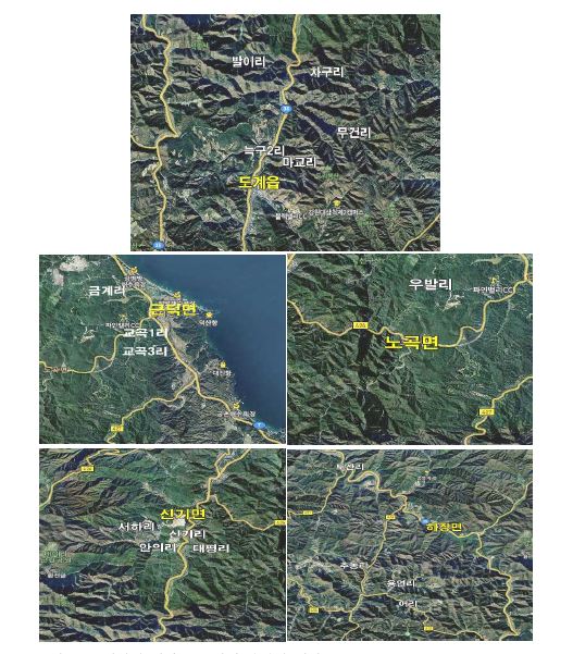 그림 3-3. 삼척시 광산 주변지역 읍면별 위치도
