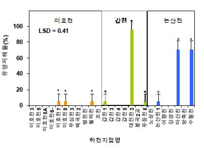 그림 4-14. 물벼룩(M. macrocopa) 퇴적물 유기추출액 48시간 평가결과