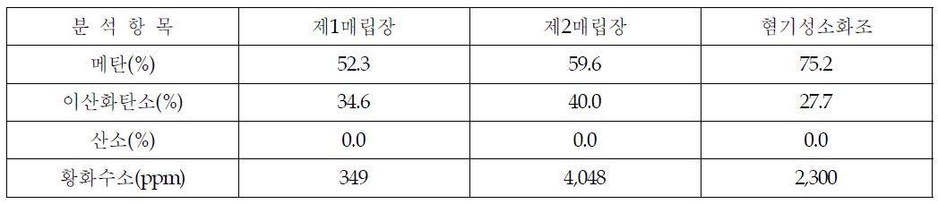 바이오가스 성상(GA-200 분석결과)