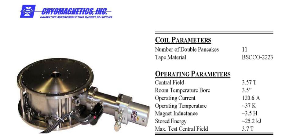 Cryomagnetics사 고온초전도 자석 및 사양