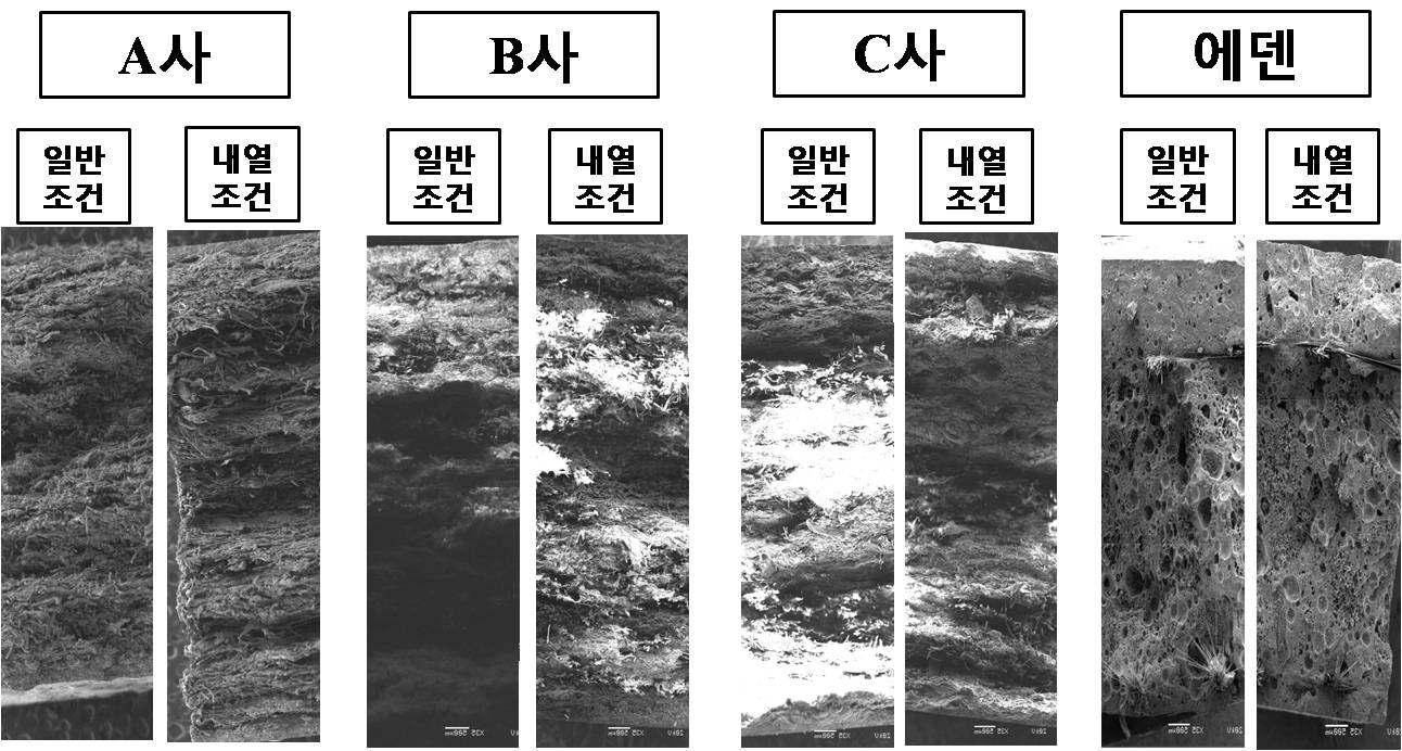 시험편에 대한 인장시험 후의 파단면에 대한 미세구조.