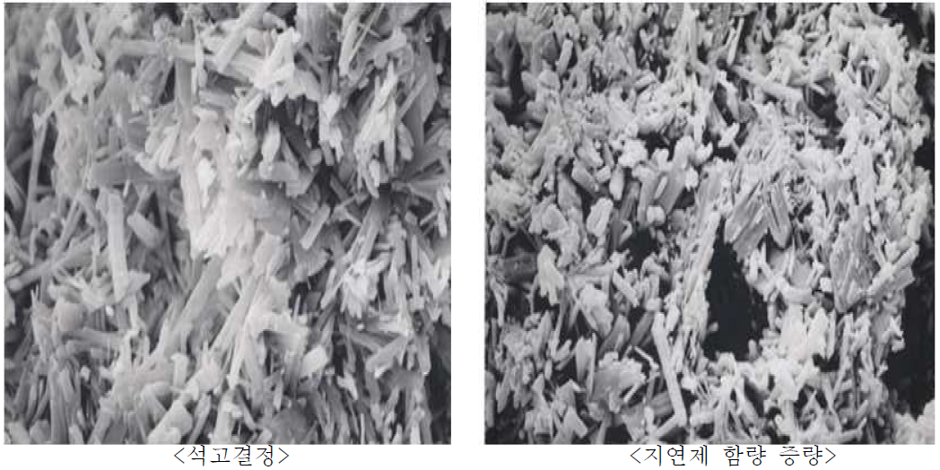 지연제 증량에 따른 석고 결정상(SEM)