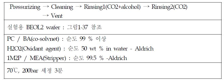 BEOL2 wafer(post metal etch wafer)세정조건