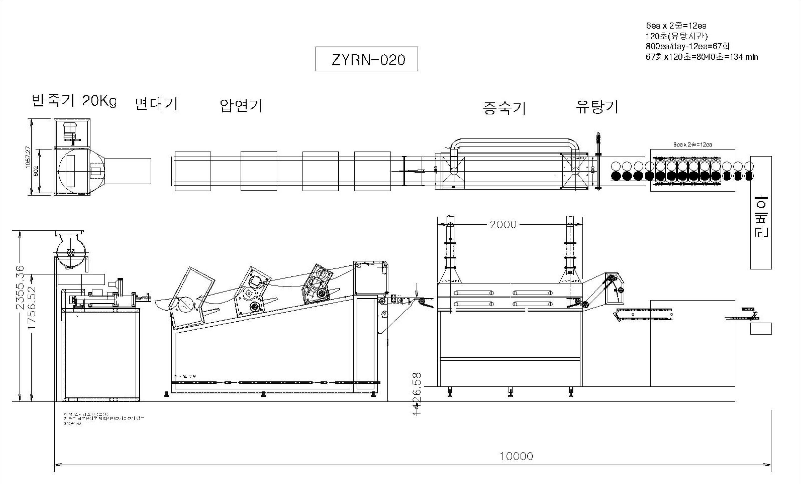 유탕면 제조 장비의 전체 도면