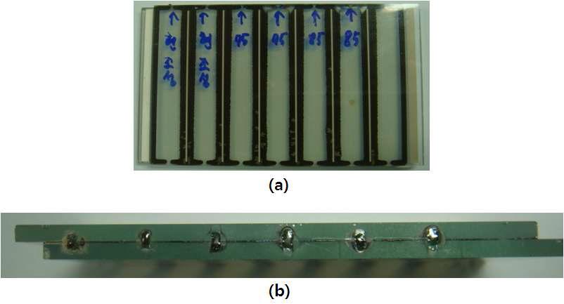 70mm*40mm 그리드셀(a)과 레이저 실링 결과(b) 사진