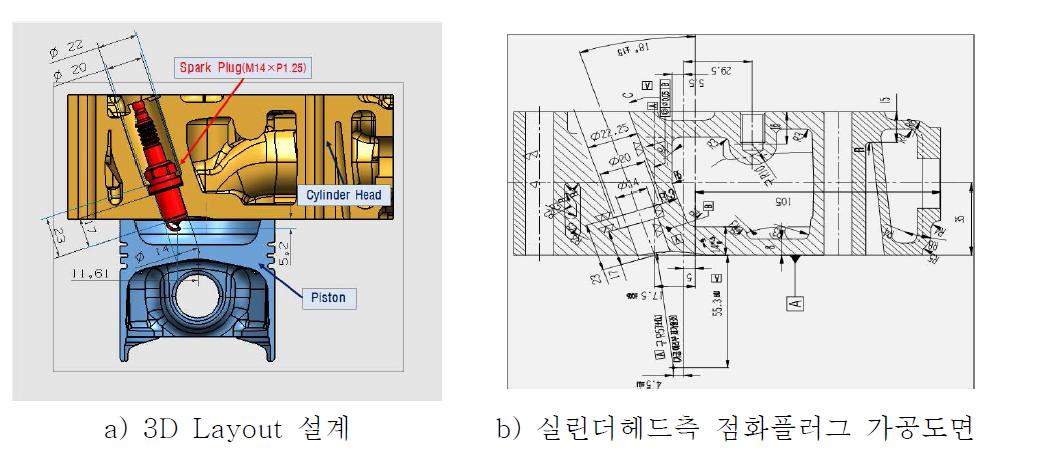 점화플러그 및 피스톤 Layout 설계 및 Head 설계도면