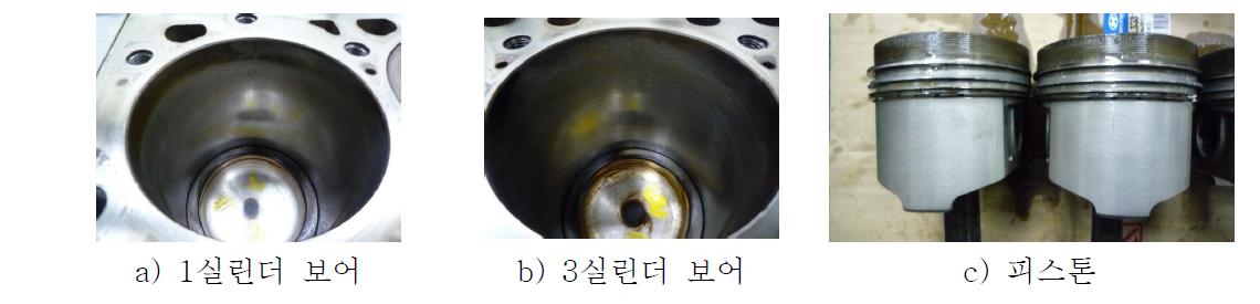 시험 후 실린더보어 및 피스톤 분해 조사(시험 시간 약 100hrs)