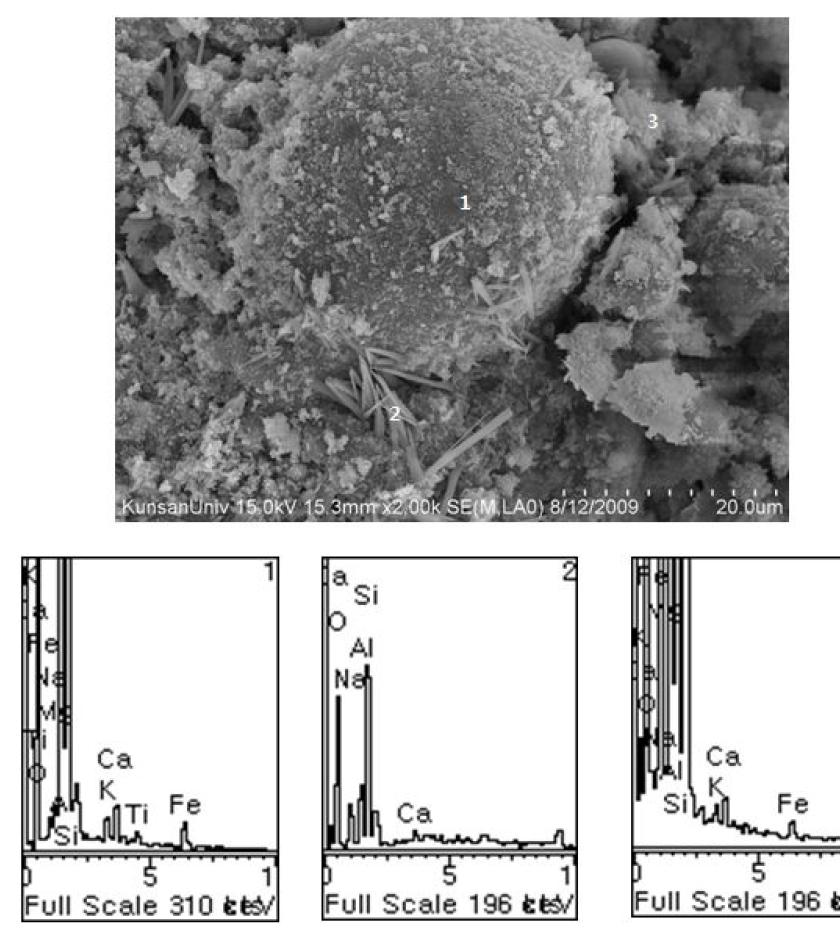 60℃ 양생 지오폴리머의 SEM 사진 및 EDS 프로파일 (재령7일)