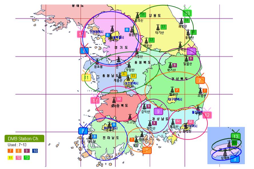 지상파 DMB 권역 구분