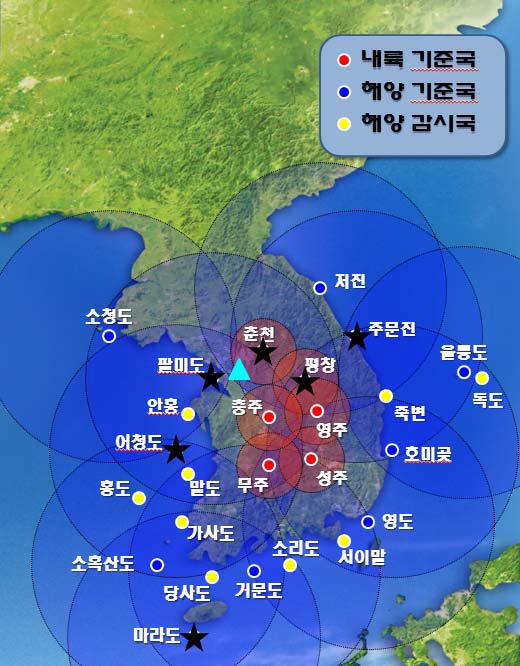 기선거리별 정확도 분석을 위한 이동국과 기준국 위치