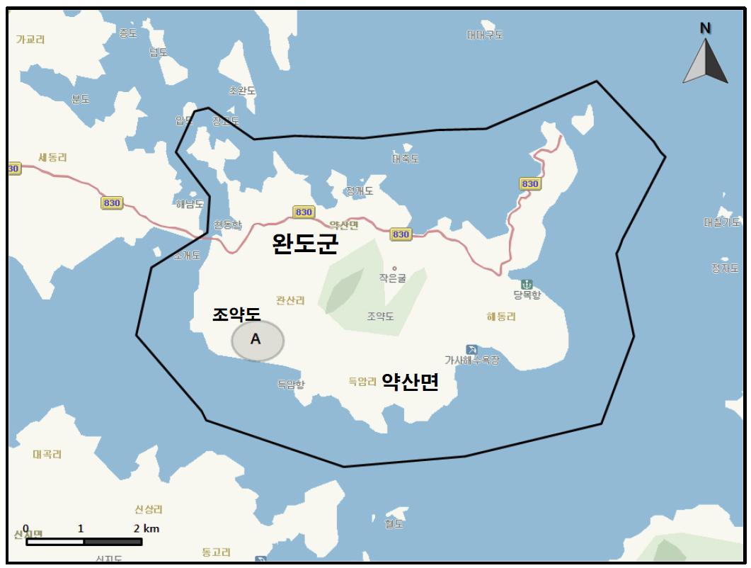 조약도 지역에서 개체수가 많이 관찰된 지역( )