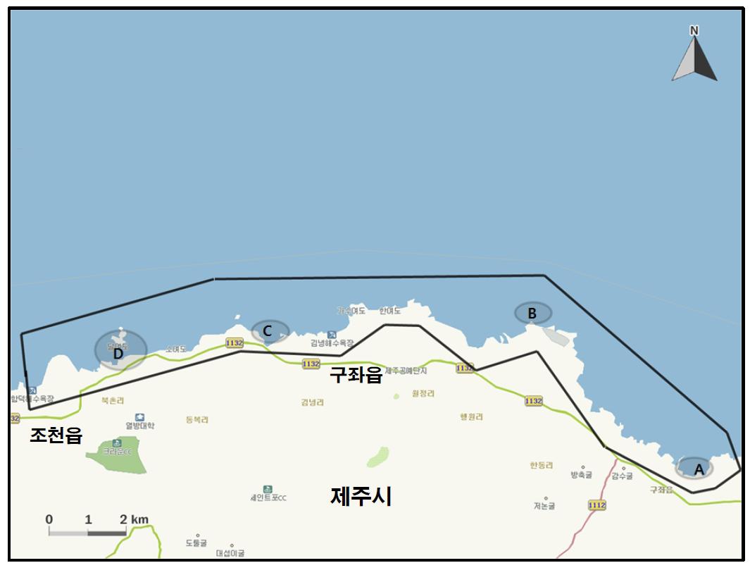 함덕하도에서 개체수가 많이 관찰된 지역( ).