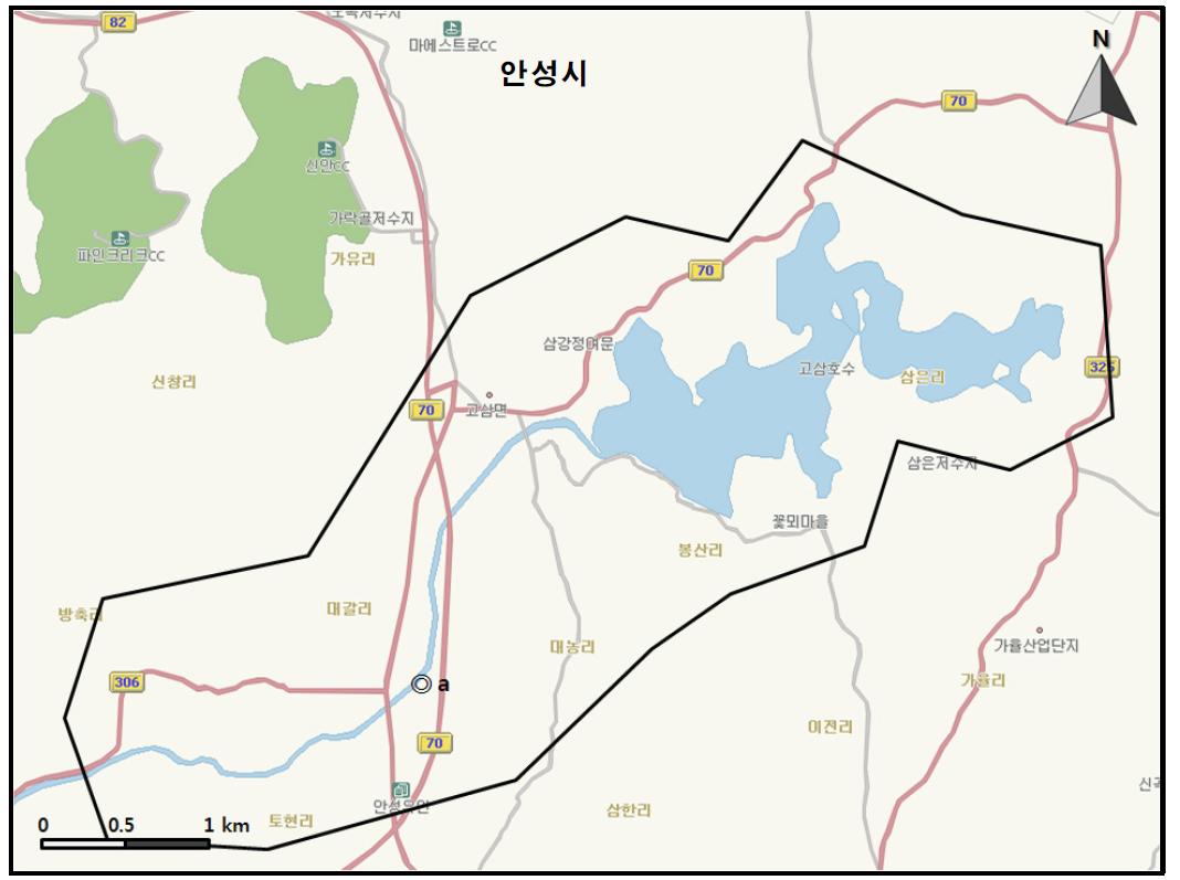 고삼저수지에서 멸종위기 야생동식물 Ⅱ급(◎) 조류가 관찰된 지역