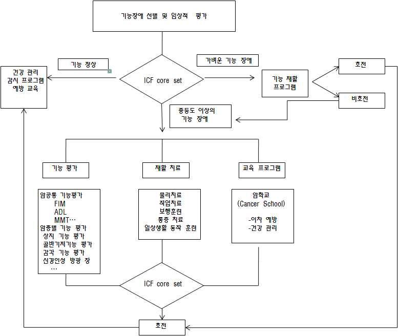 암생존자 기능 장애 선별 및 모니터링 지침 개발 과정 모식도