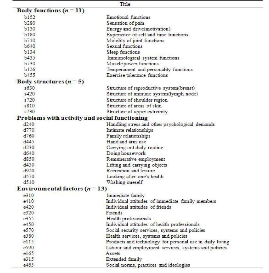 Brief ICF core set for breast cancer