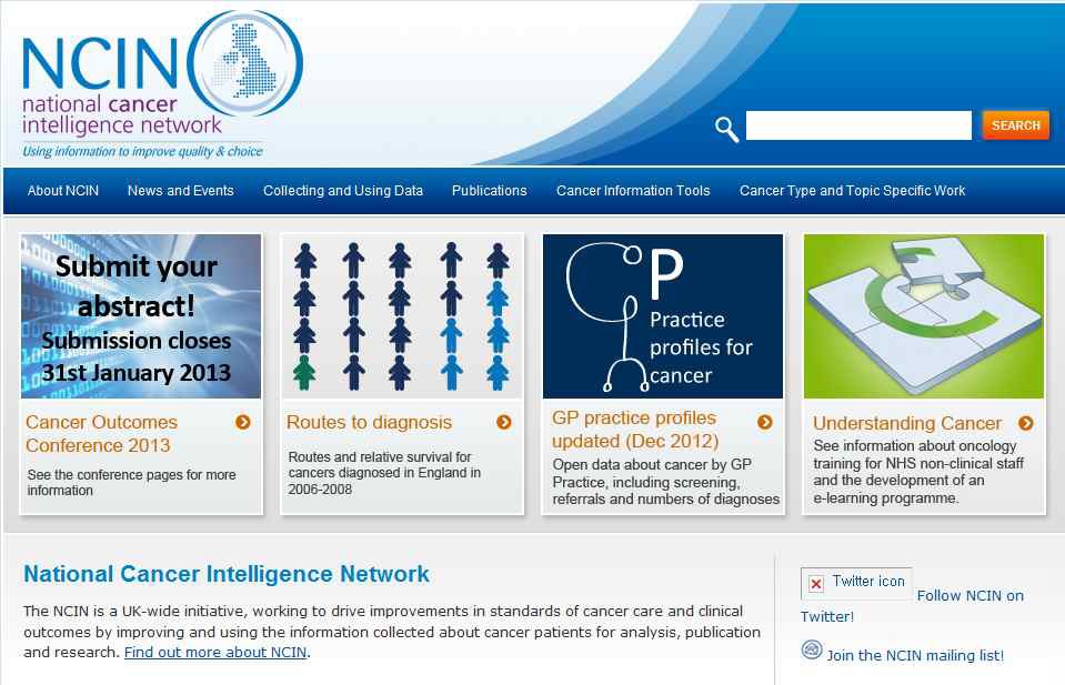 영국 National Cancer Intelligence Network (http://www.ncin.org.uk) 홈페이지