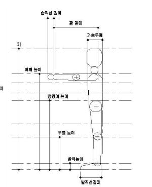 그림 33. 선 자세 신체 치수 주요 항목