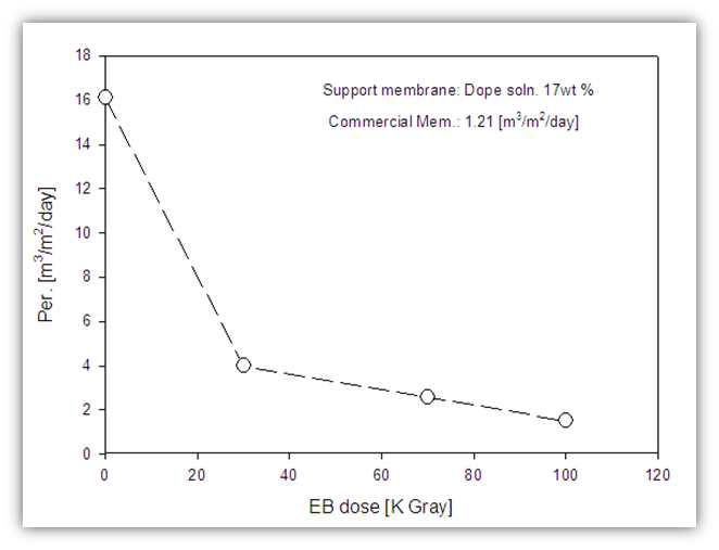 Relationship between permeability and EB dose