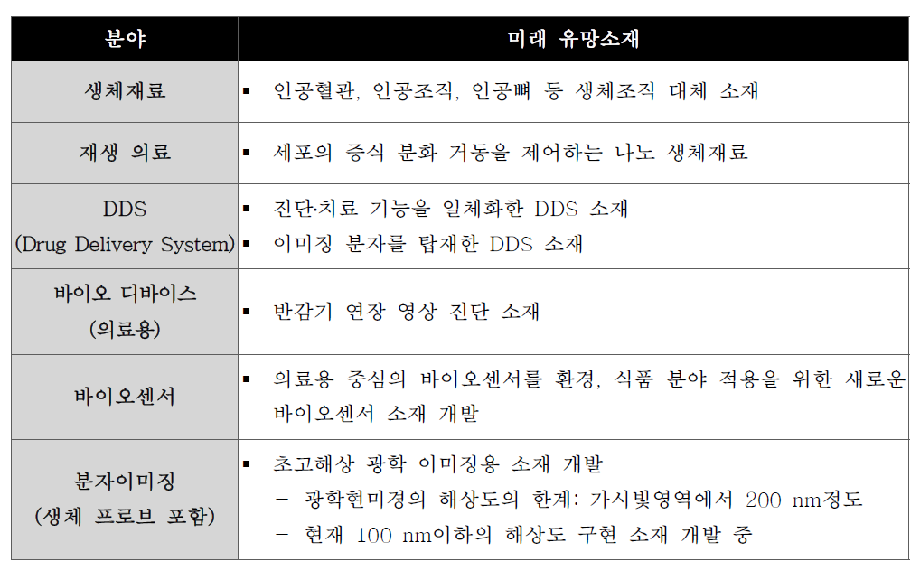 일본의 나노 바이오테크놀로지 관련 미래유망 분야