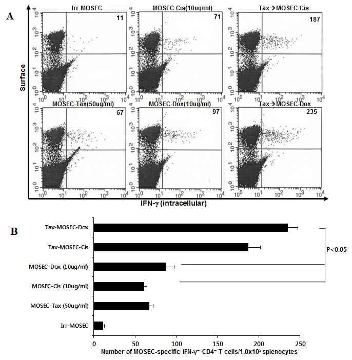 The effect of paclitaxel-exposed MOSECs treated subsequently with doxorubicin or cisplatin on immune responses and anti-tumor immunity in vaccinated mice.