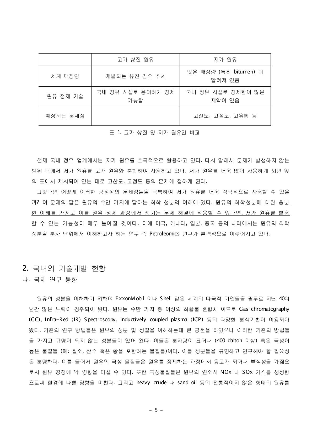 고가 상질 및 저가 원유간 비교