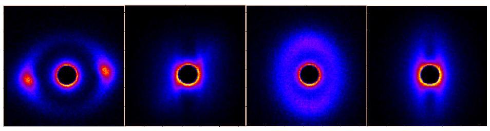 SDD 9m에서 측정한 SANS 패턴. (1) L1, strain=0, (2) L1, strain=5 (3) S4, strain=0, (4) S4, strain=4.5.