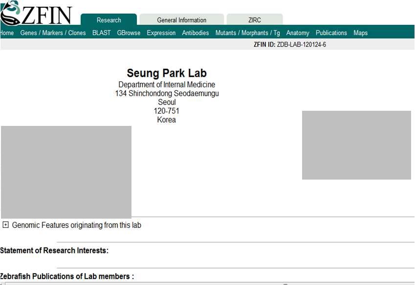 형질전환주를 http://zfin.org 에 등록.