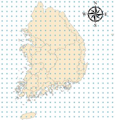 27km 해상도의 한반도 기후전망 격자