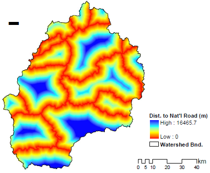 Distance from the national roads