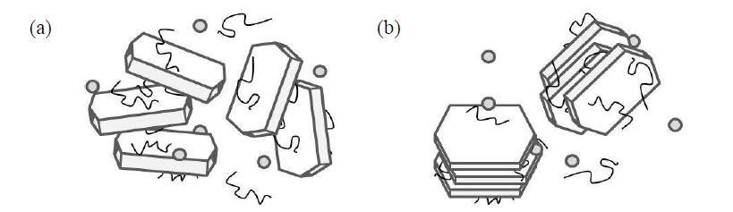 (a) Steric stabilization and (b) bridging flocculation of clay-PVOH coating colors.