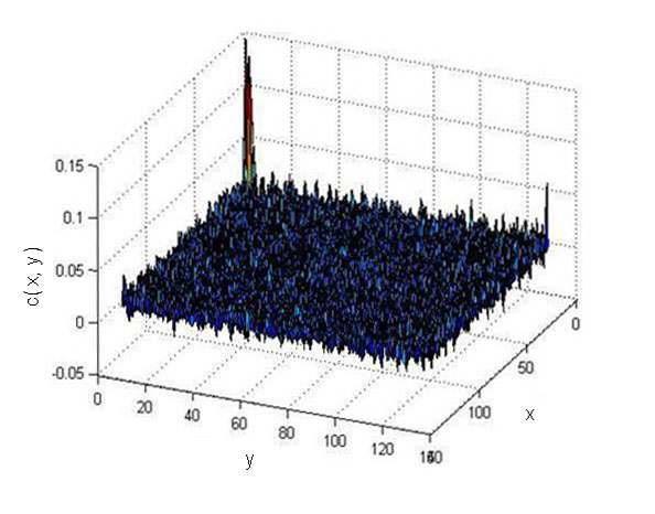 부화소 이동된 영상을 통한 normalized cross power spectrum의 역 푸리에 변환