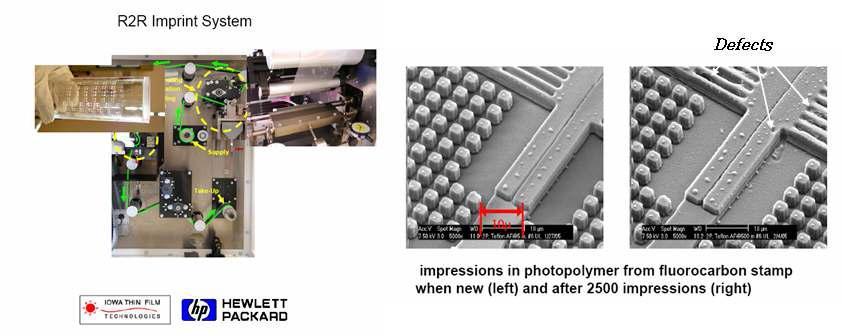 Hewlett-Packard 사의 자체개발된 fluorocarbon 계열의 stamp를 이용한 롤투롤(R2R) 공정과 반복사용에 따른 stamp의 오염현상