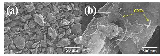 Al+CNTs composites 분말의 SEM Image.