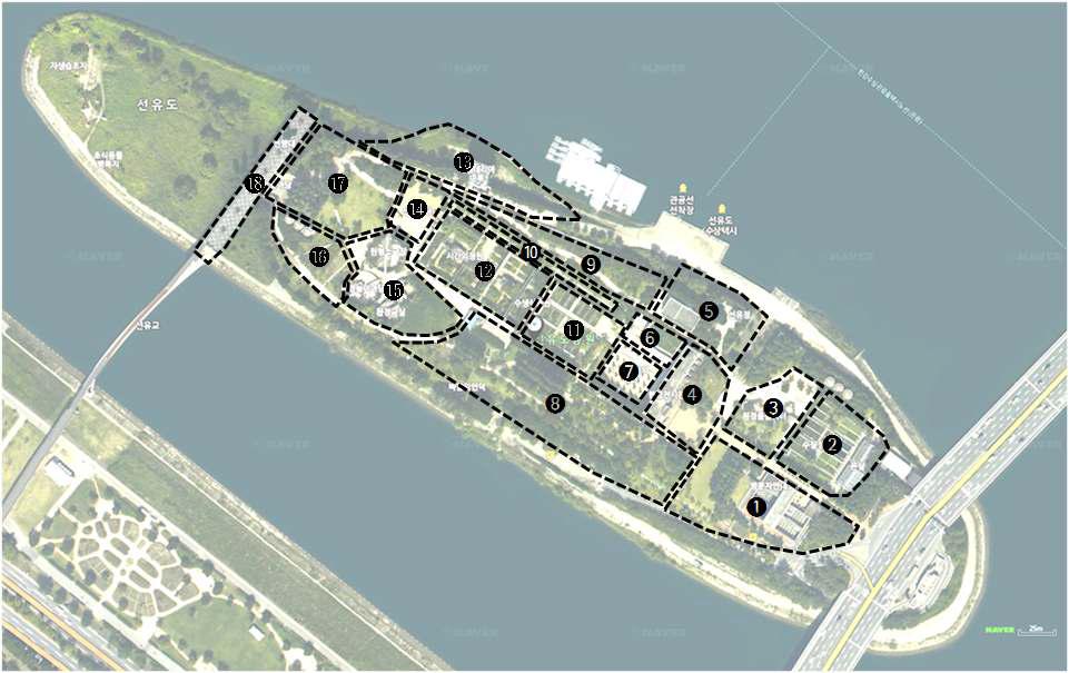 선유도공원 영역 구분(18개 영역)