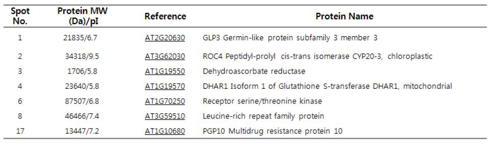 LC-MS/MS를 이용하여 동정된 단백질
