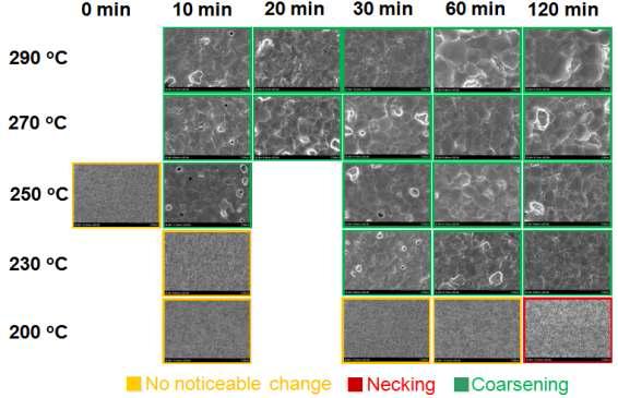 열처리 시간 및 시간에 따른 미세구조 변화