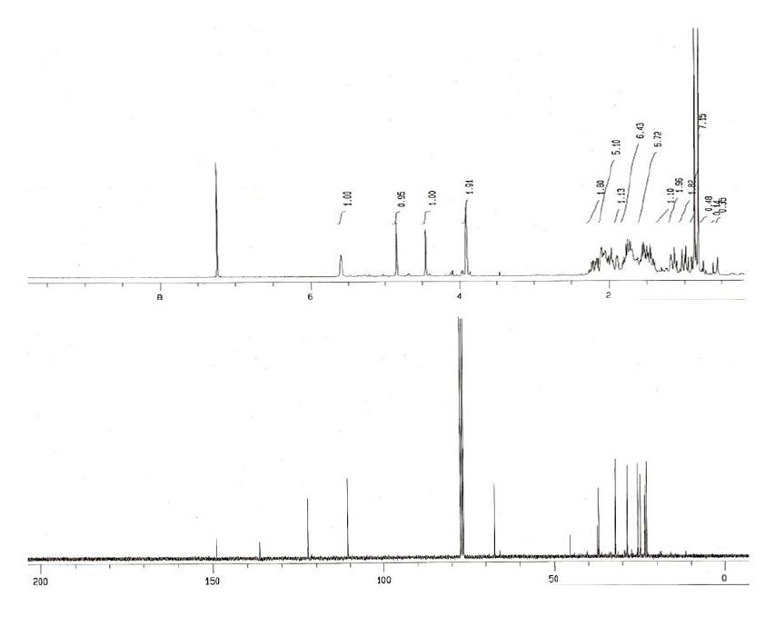 Proton and Carbon NMR spectra of Compound 7.