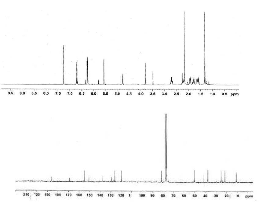 Proton and Carbon NMR spectra of Compound 12.