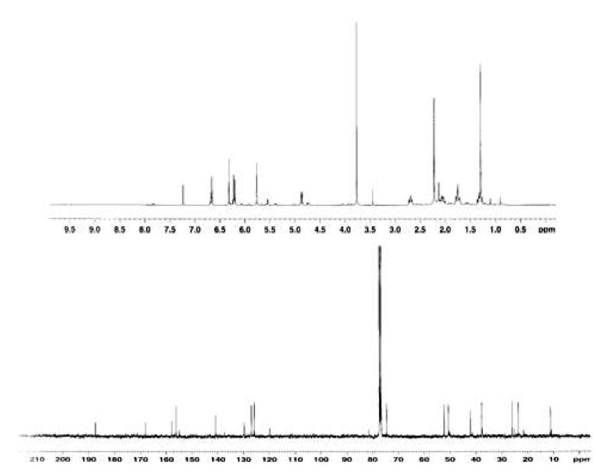 Proton and Carbon NMR spectra of Compound 16.