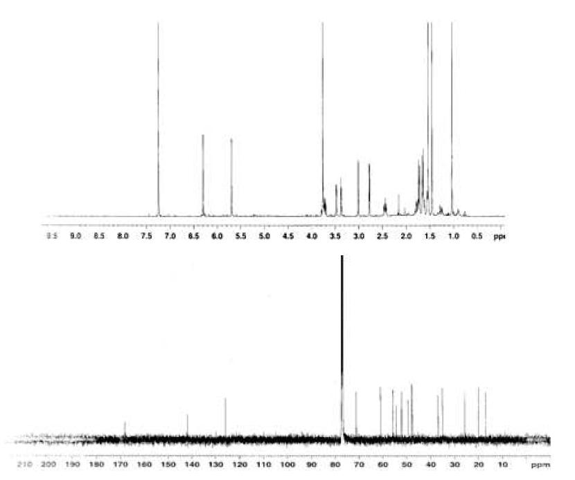 Proton and Carbon NMR spectra of Compound 18.