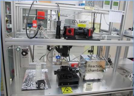Reaction chamber having vacuum control system and CO2-laser as a heat source used in this study
