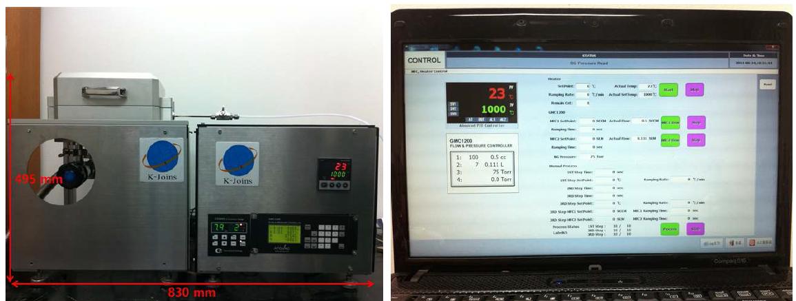 2세대 고온초전도 선재의 초전도 접합용 conduction furnace와 자동 제어 프로그램의 설치사진.