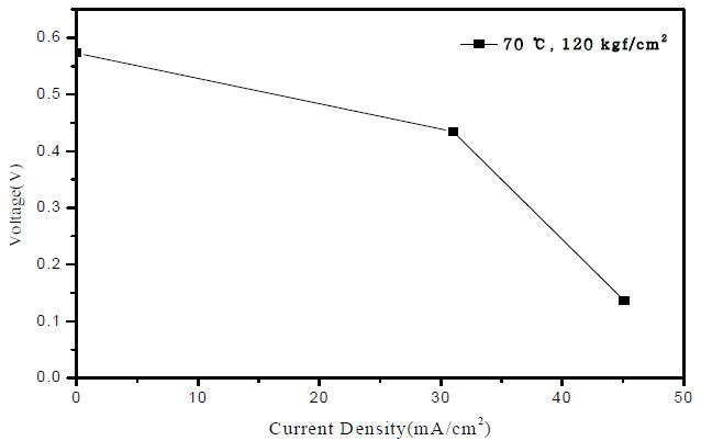 EVBTMA-GX4 막의 액체 혼합연료를 사용한 MEA의 분극 곡선