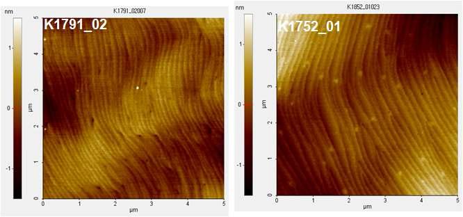 일반적인 GaN 표면과 결함 감소법으로 성장한 GaN 표면의 AFM 사진 Defect reduction을 위하여 3가지 방법을 수행하였다.