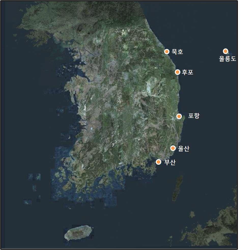 동해지역의 조위관측소 위치도