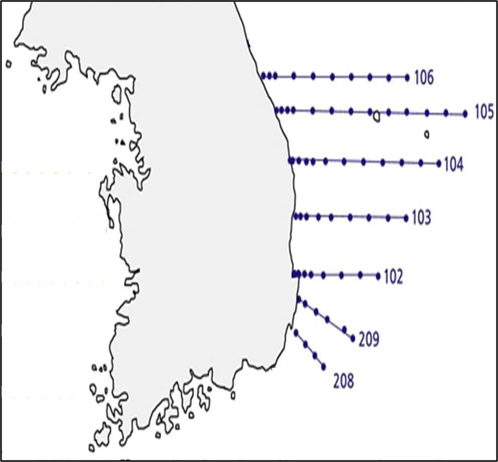 동해의 정선관측지점 위치도