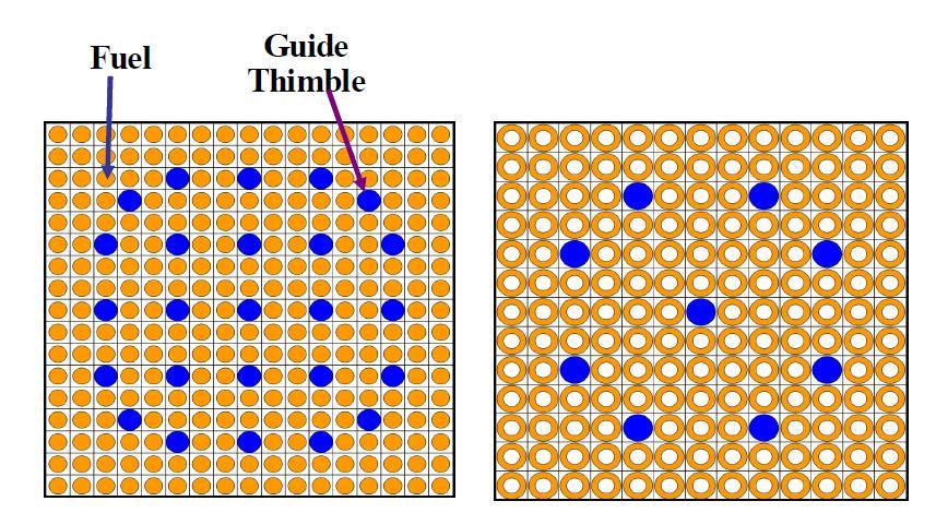 17x17 원통형 핵연료집합체와 13x13 이중냉각핵연료집합체