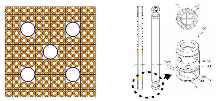 이중냉각핵연료 12x12 배열 및 내부수로 막힘 방지 하단 봉단마개