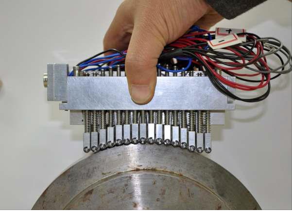 Photo of fabricated flexible phased ultrasonic transducer.